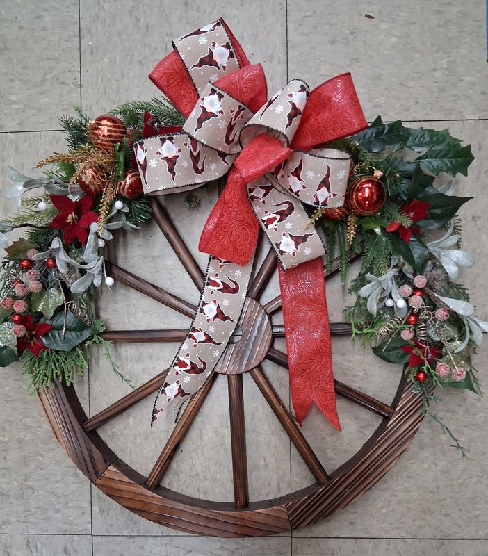 Wooden Wagon Wheel Christmas Wreath