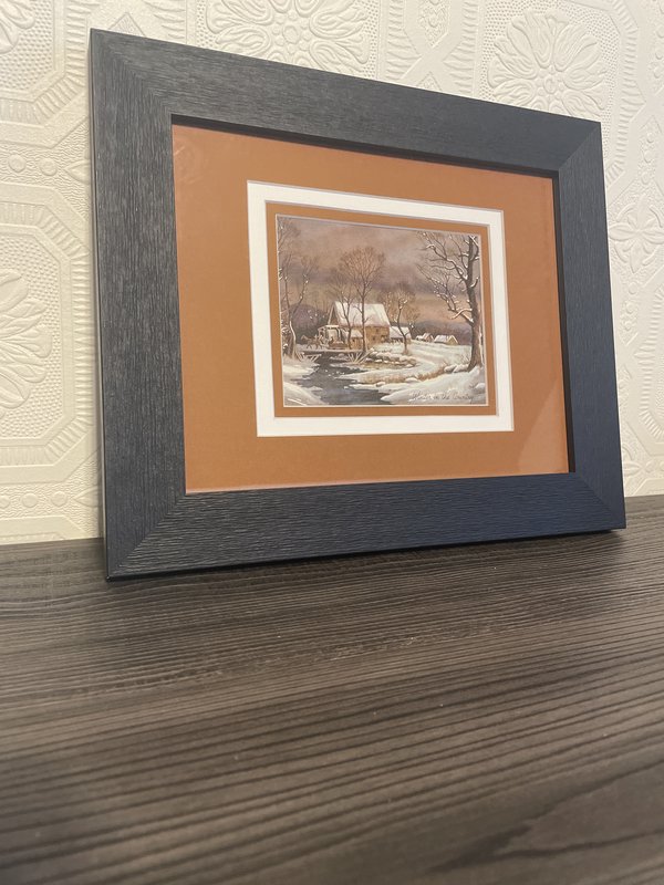 Framed Vintage Christmas Card- Winter in the Country