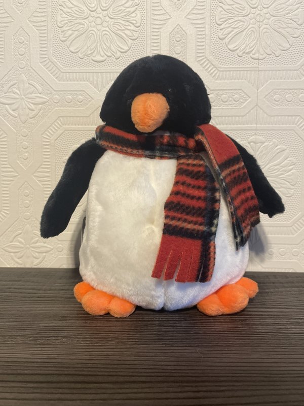 Plush Penguin with Plaid Scarf