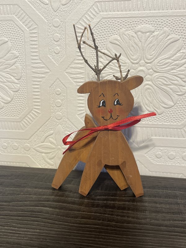 Wood Reindeer with Twig Antlers