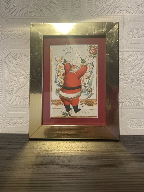 Framed Vintage Santa 'Hello' Christmas Card
