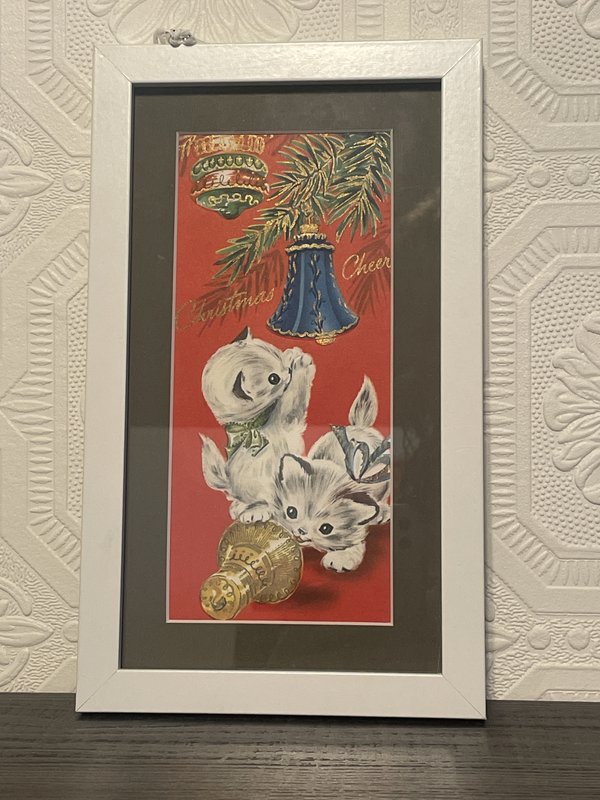 Kitten Framed Vintage Christmas Card