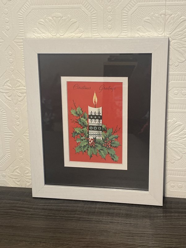 Christmas Candle Framed Vintage Card