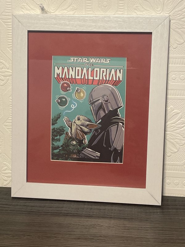 Framed Star Wars Christmas Mandalorian Art Print