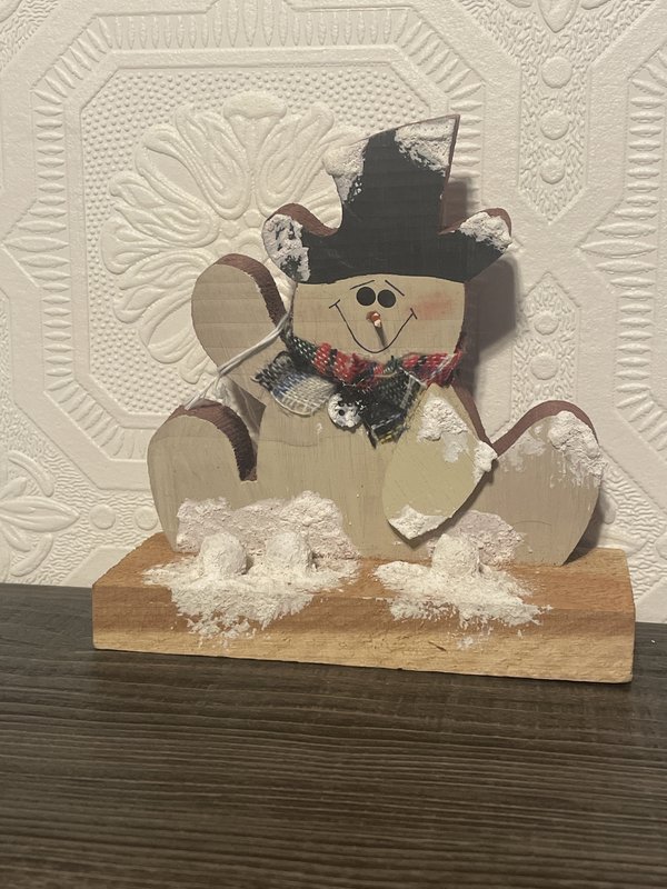 Hand-Painted Wooden Snowman Shelf Sitter