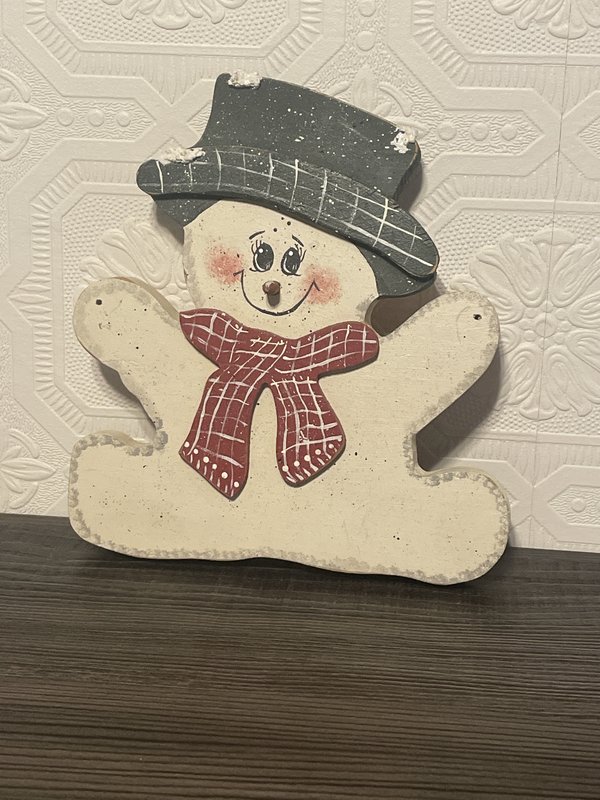 Hand-Painted Wooden Snowman Wall Hanging