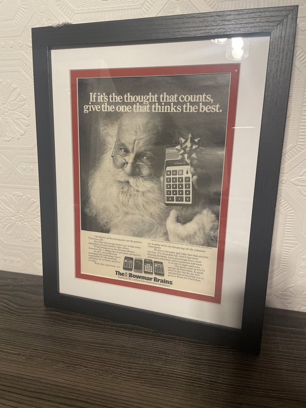 Framed Vintage Santa Bowmar Brains Calculator Ad
