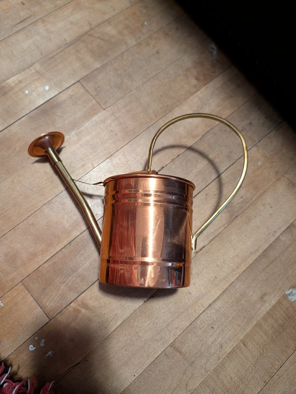Miniature Copper and Brass Watering Can 8" T an