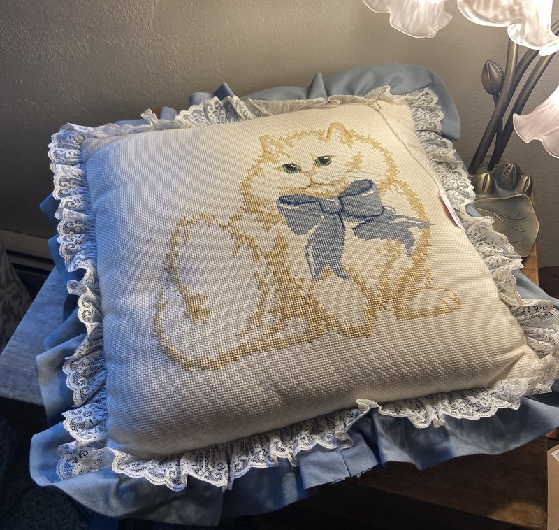 Hand Sewn & Embroidered Cat Pillow
